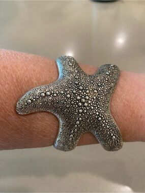 Textured Starfish Silver Cuff Bracelet
